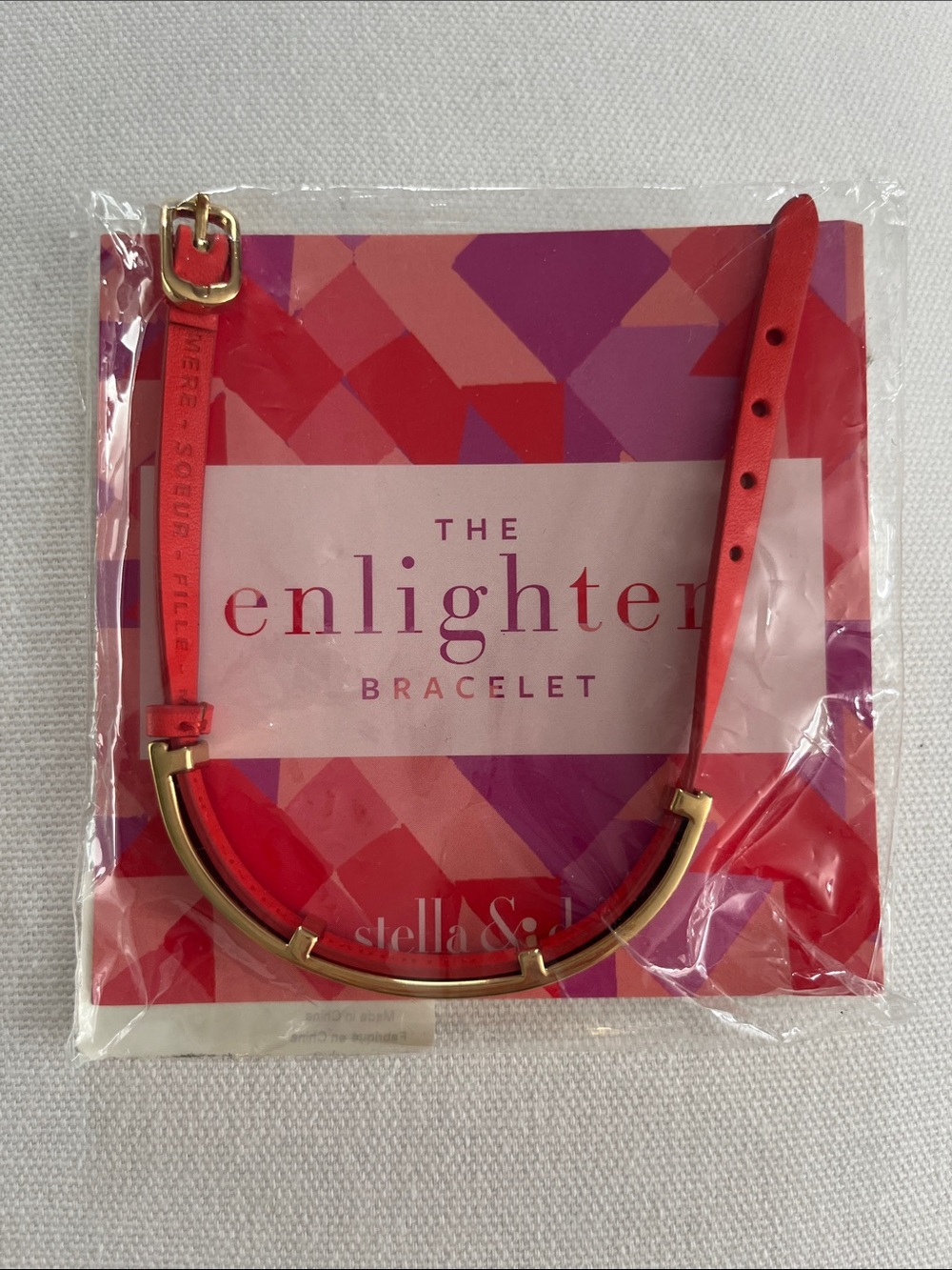Stella & Dot Red Leather Bracelet with Gold Curved Bar